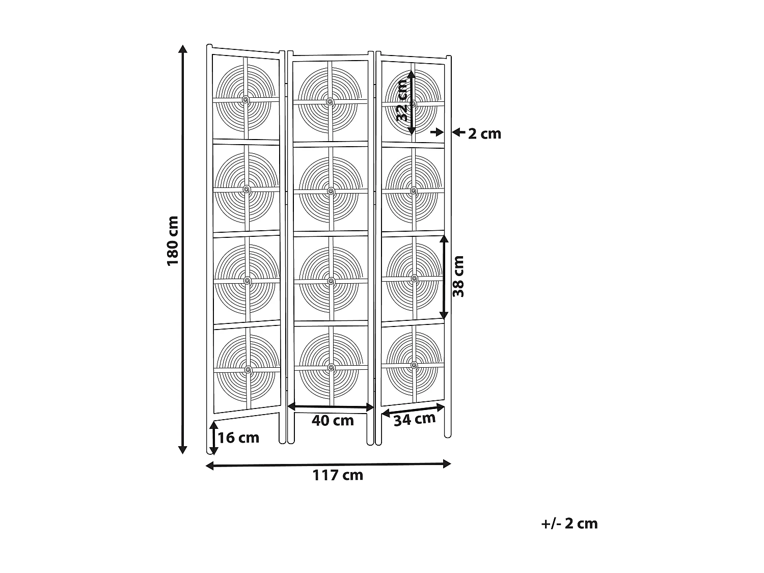 Raumteiler 3-teilig ALTAMURA Hellbraun 117 cm 180 cm