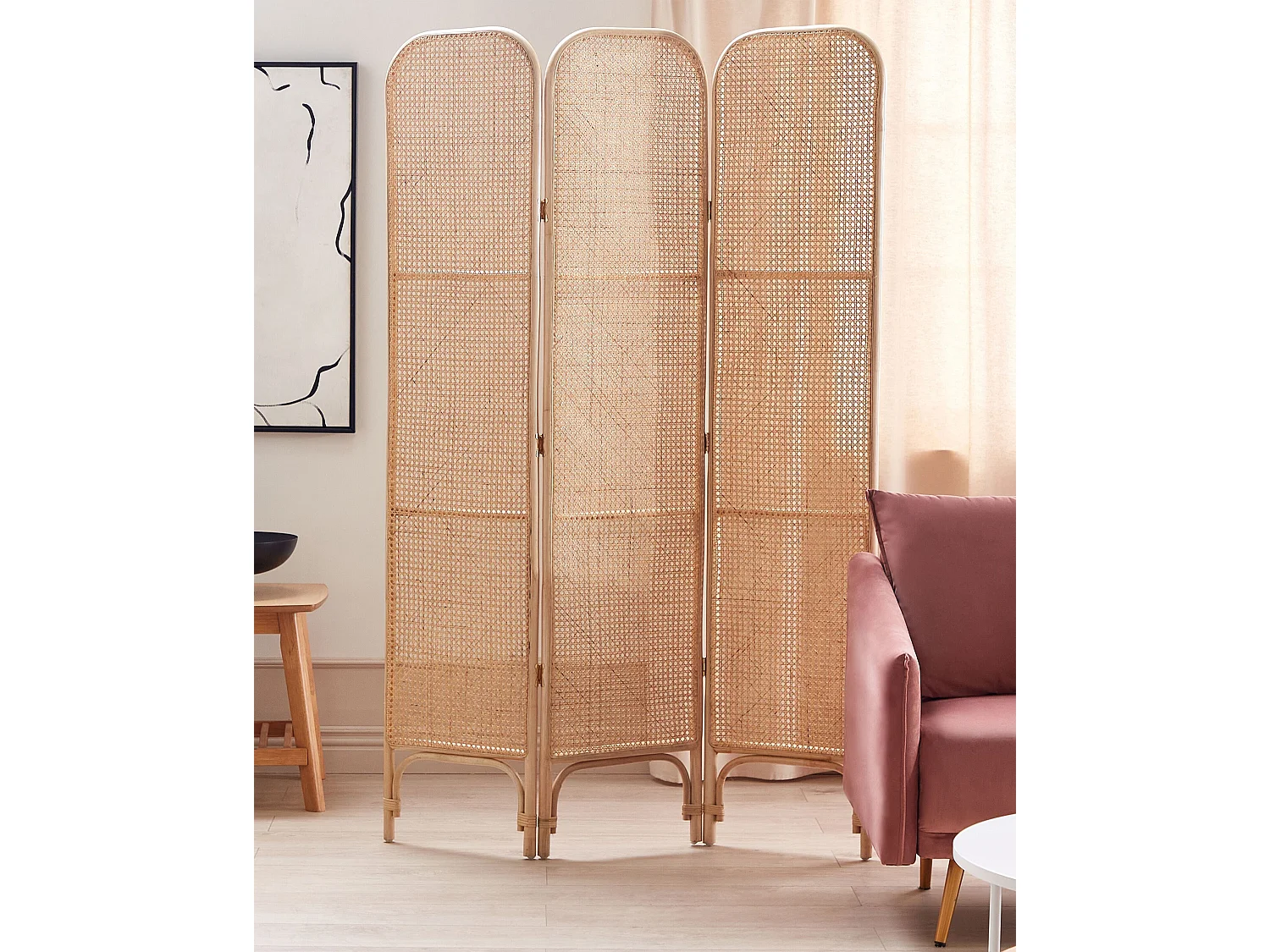 Raumteiler aus Rattan natürlich / beige 105 x 180 cm 3-teilig Paravent Potenza