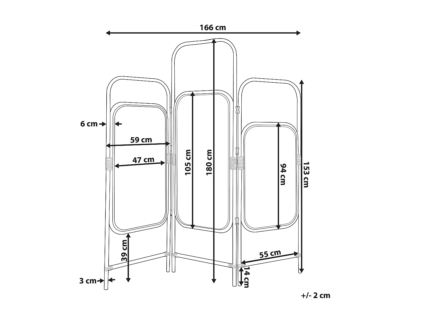 Roomdivider met 3 panelen CARPI Natuurlijk 166 cm 180 cm