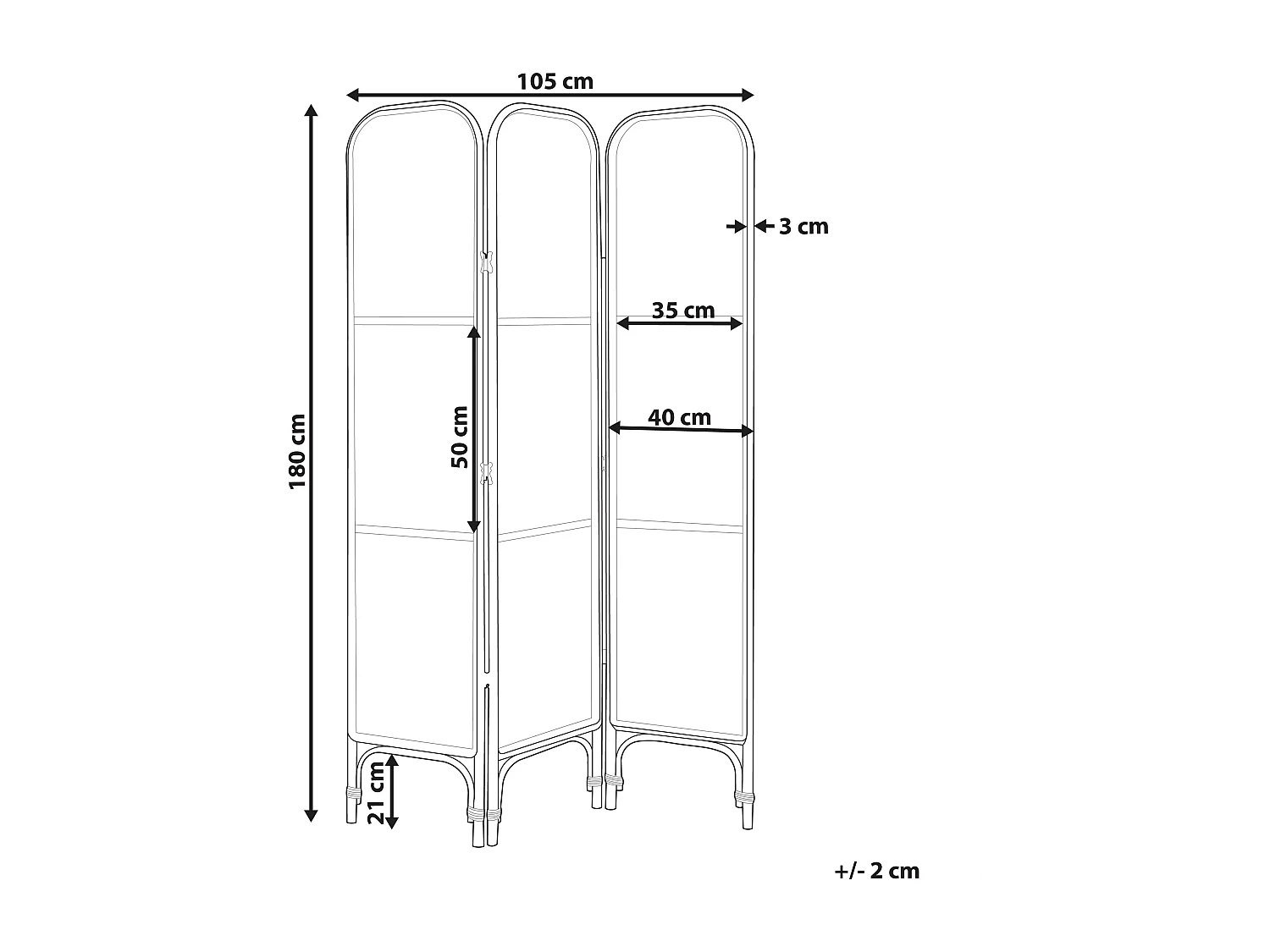 3-panelowy parawan pokojowy POTENZA Jasnobrązowy 105 cm 180 cm