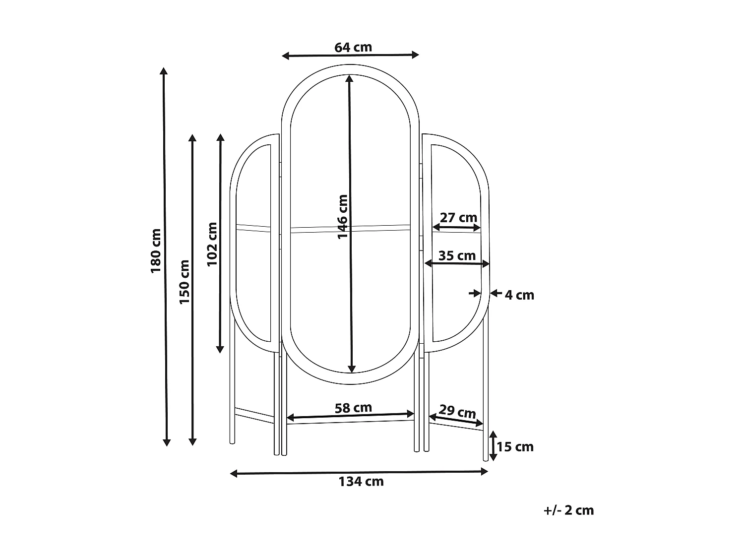 Séparateur de pièce à 3 panneaux VIGEVANO Marron 134 cm 180 cm
