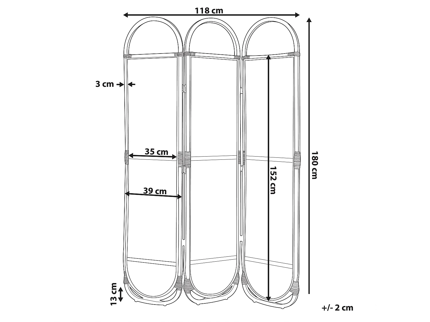 Roomdivider met 3 panelen CORTONA Lichtbruin 118 cm 180 cm