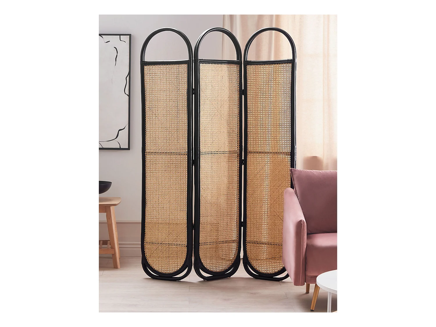 Raumteiler Rattan natürlich / heller Holzfarbton / schwarz 118 x 180 cm Cortona