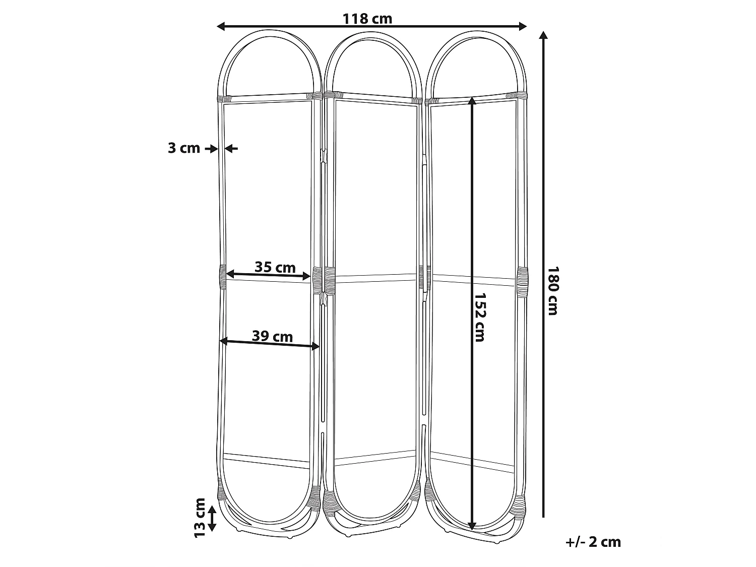 Séparateur de pièce à 3 panneaux CORTONA Marron clair 118 cm 180 cm