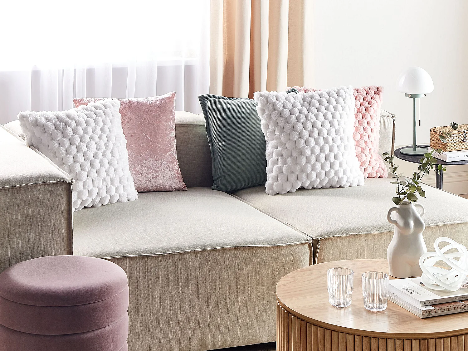 Set of 2 Decorative Cushions PURSLANE Faux Fur 43 x 43 cm White Geometric Pattern