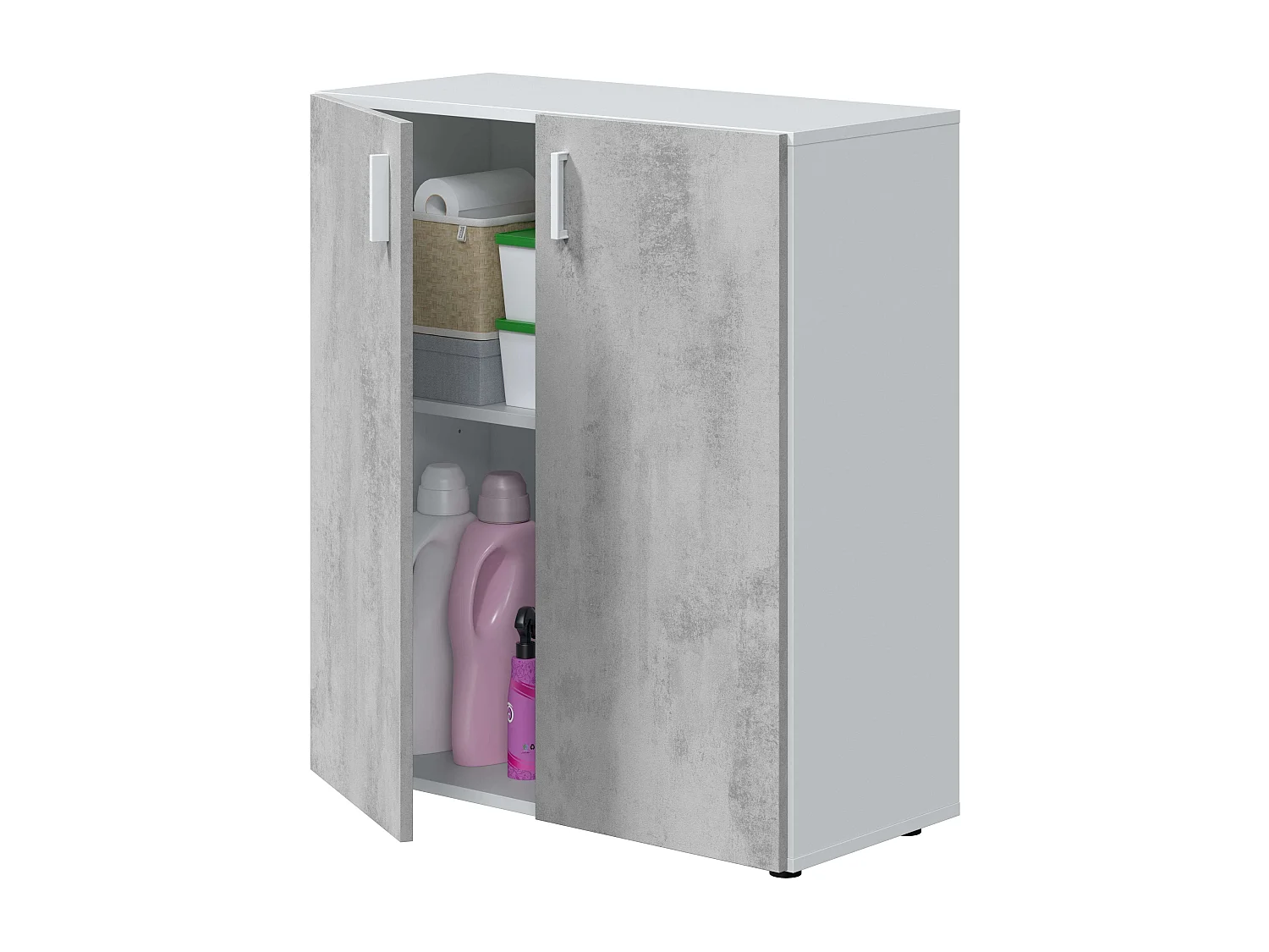 Armario multiusos 2 puertas mueble auxiliar blanco y cemento 92x80x37 cm