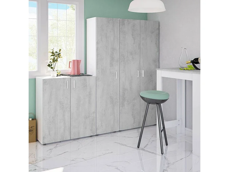 Armario multiusos 2 puertas mueble auxiliar blanco y cemento 92x80x37 cm