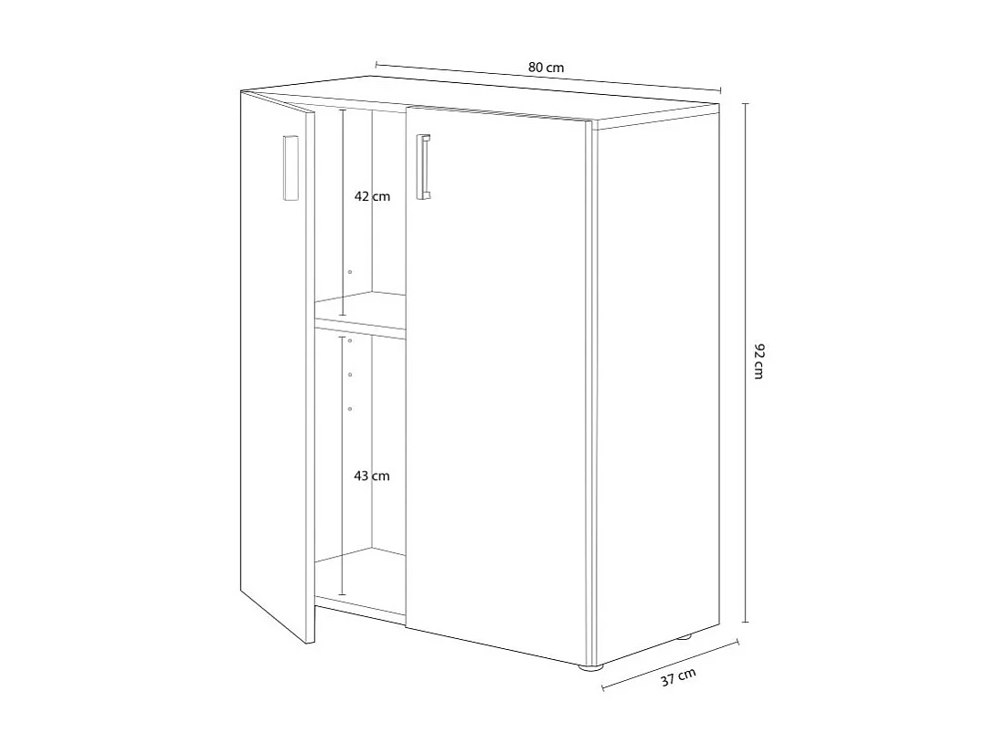 Armario multiusos 2 puertas mueble auxiliar blanco y cemento 92x80x37 cm