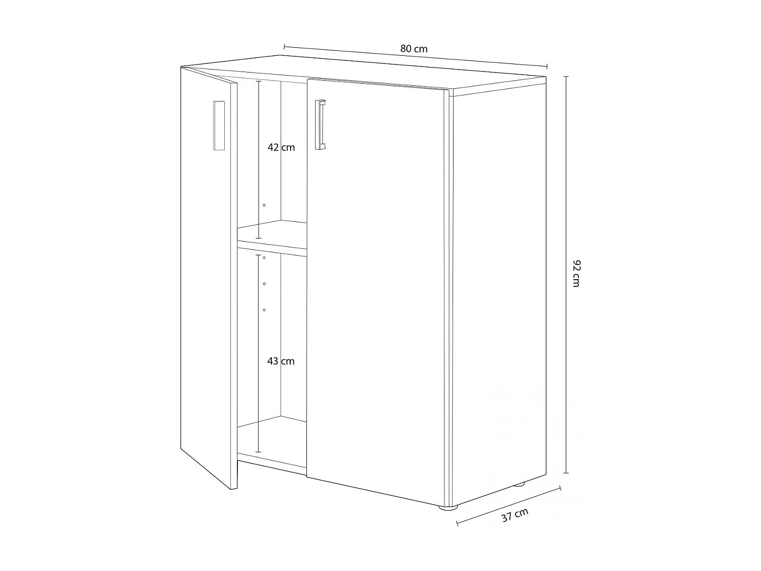 Armario multiusos 2 puertas mueble auxiliar blanco y cemento 92x80x37 cm