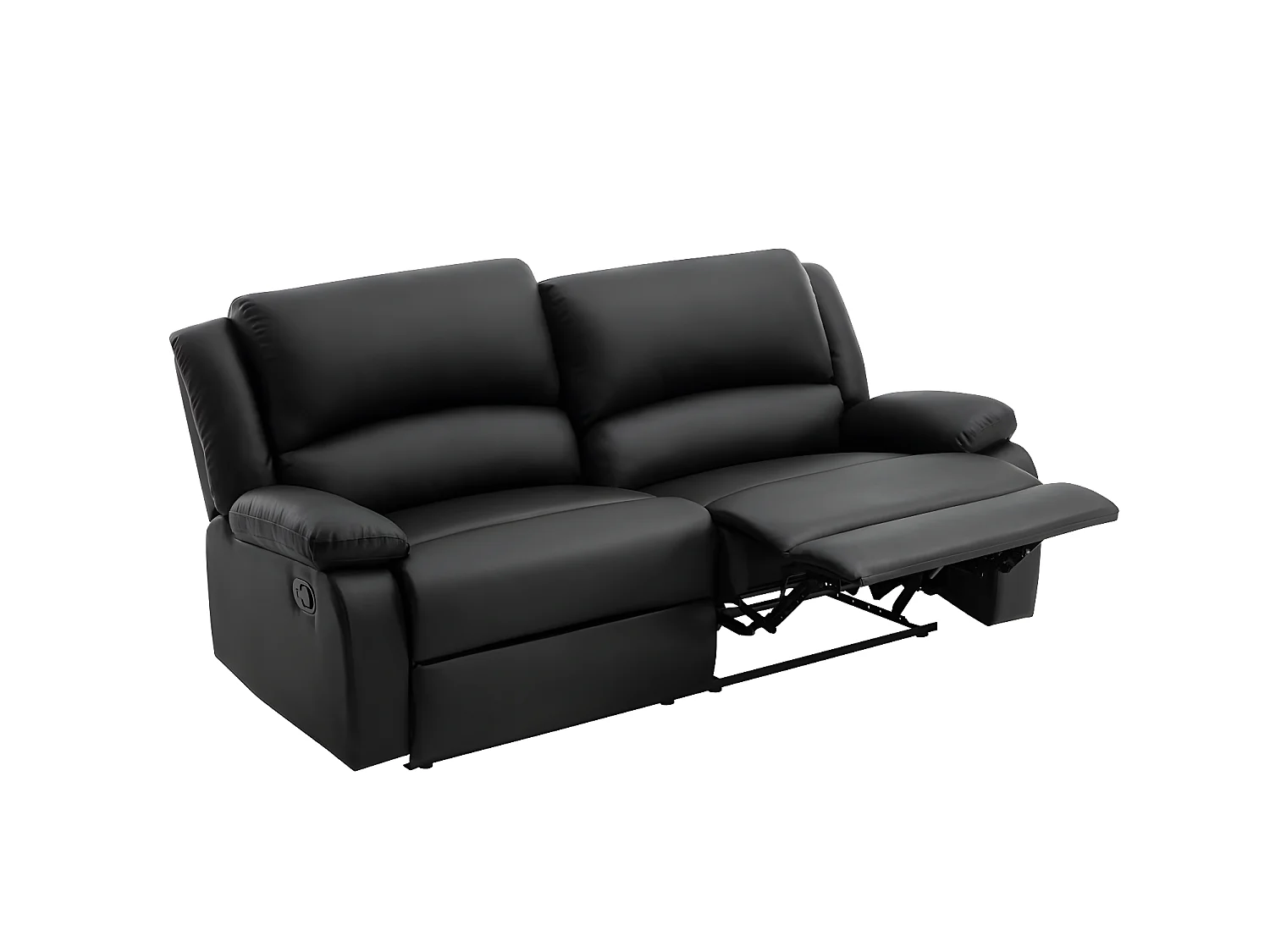 Canapé relax manuel 3 places avec 2 assises XXL Léo en simili - Noir - L193 x P93 x H96cm - Loungitude