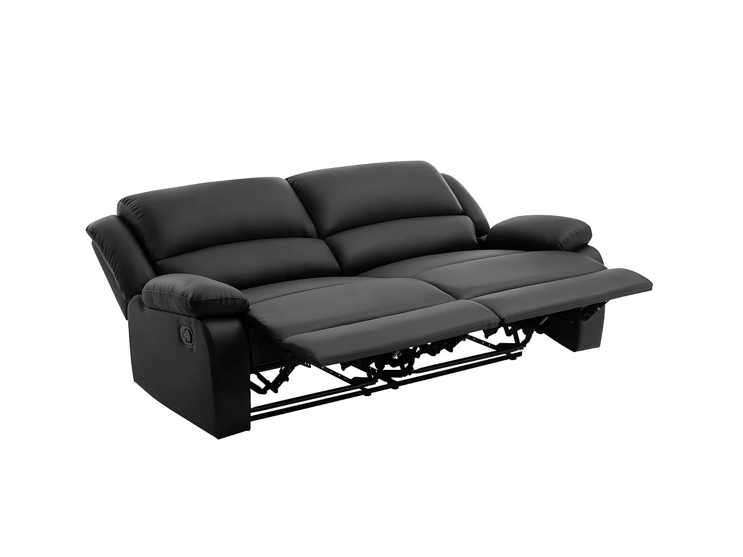 Canapé relax manuel 3 places avec 2 assises XXL Léo en simili - Noir - L193 x P93 x H96cm - Loungitude