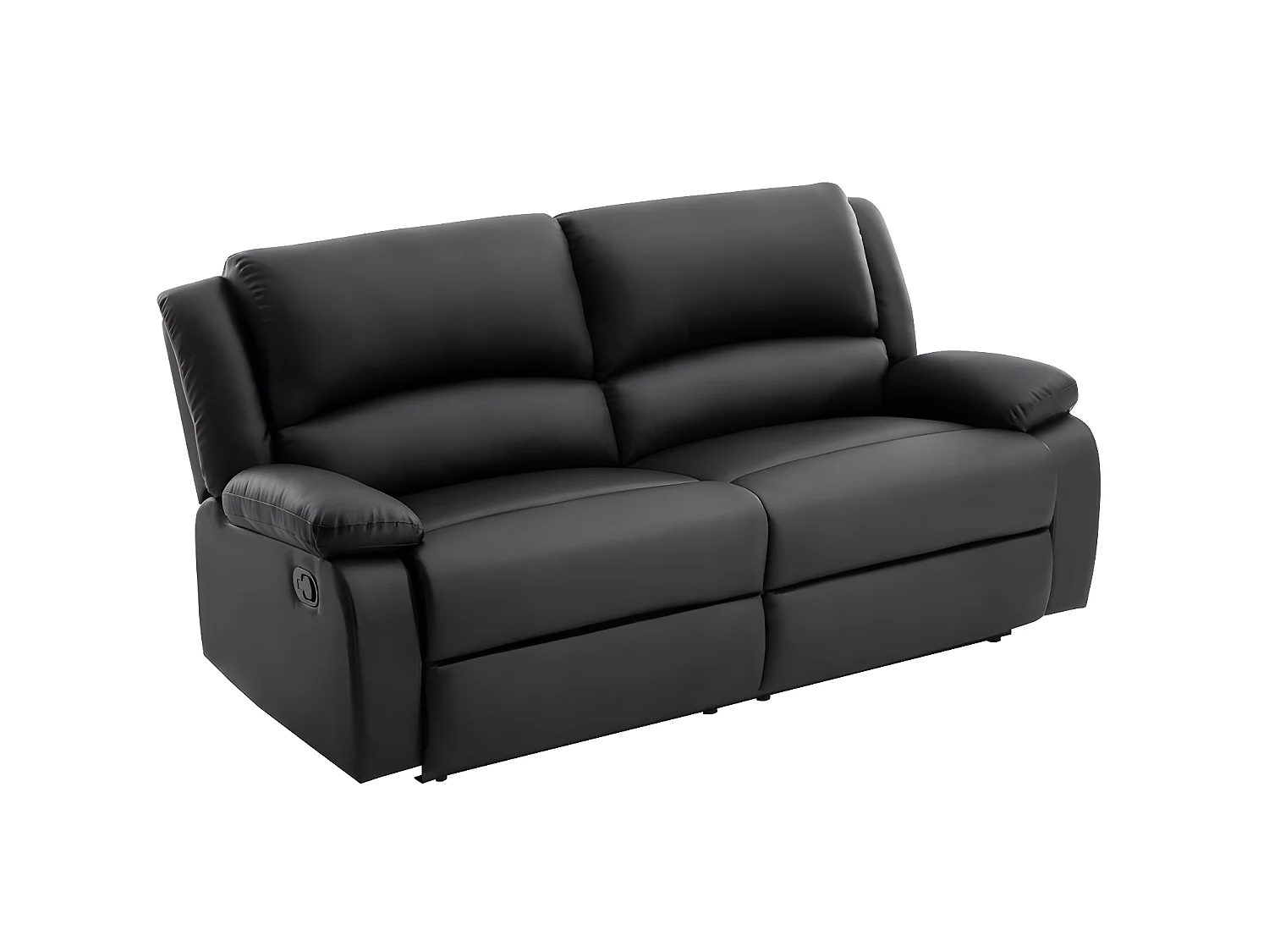 Canapé relax manuel 3 places avec 2 assises XXL Léo en simili - Noir - L193 x P93 x H96cm - Loungitude