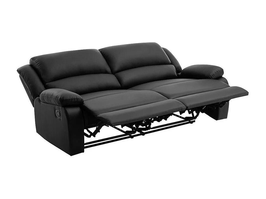 Canapé relax manuel 3 places avec 2 assises XXL Léo en simili - Noir - L193 x P93 x H96cm - Loungitude