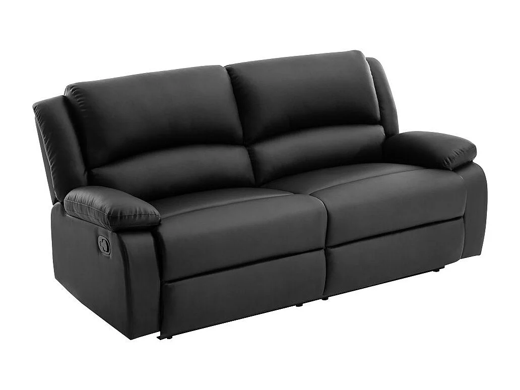 Canapé relax manuel 3 places avec 2 assises XXL Léo en simili - Noir - L193 x P93 x H96cm - Loungitude
