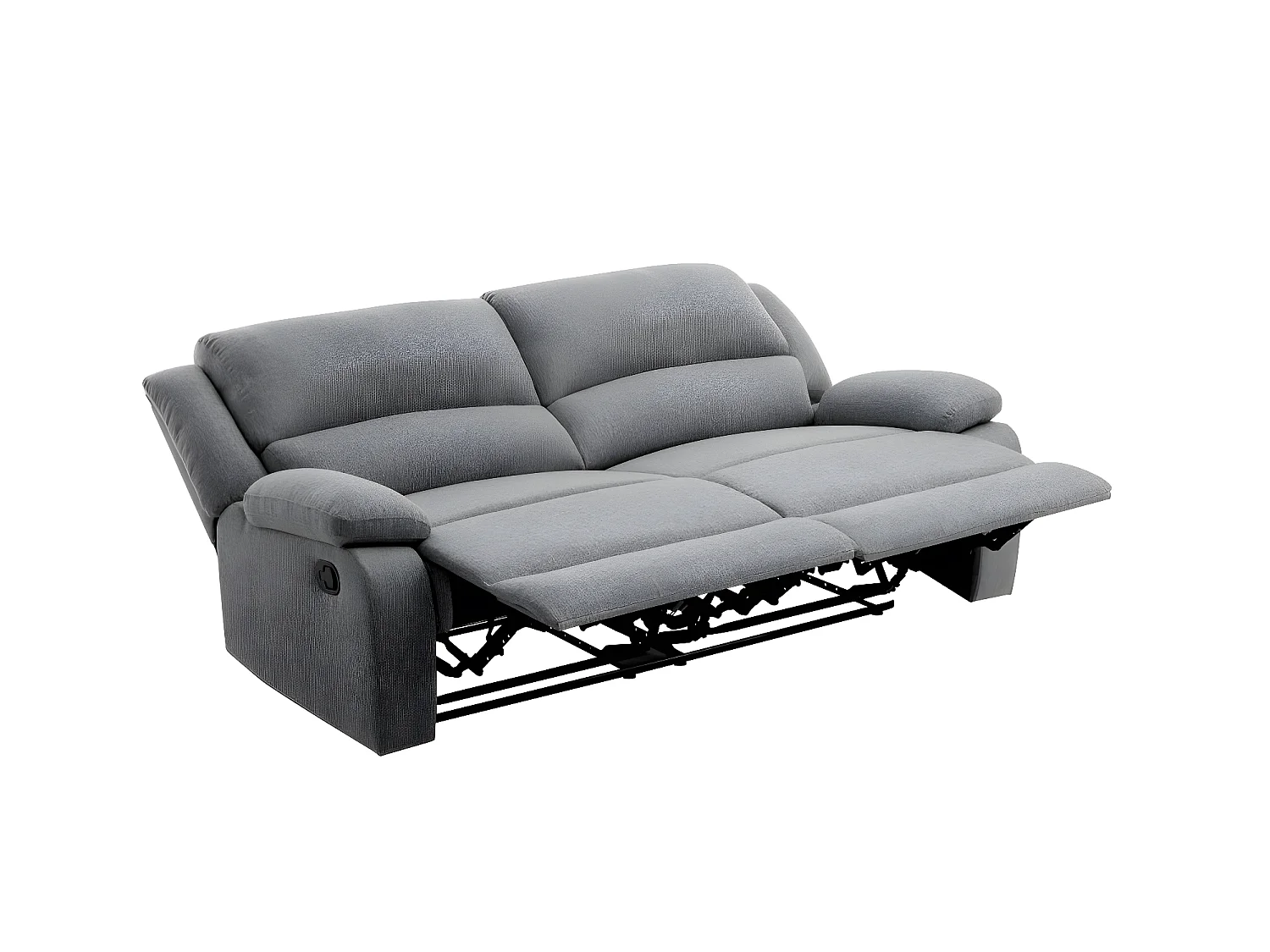 Canapé relax manuel 3 places avec 2 assises XXL Léo en tissu - Gris clair - L193 x P93 x H96cm - Loungitude