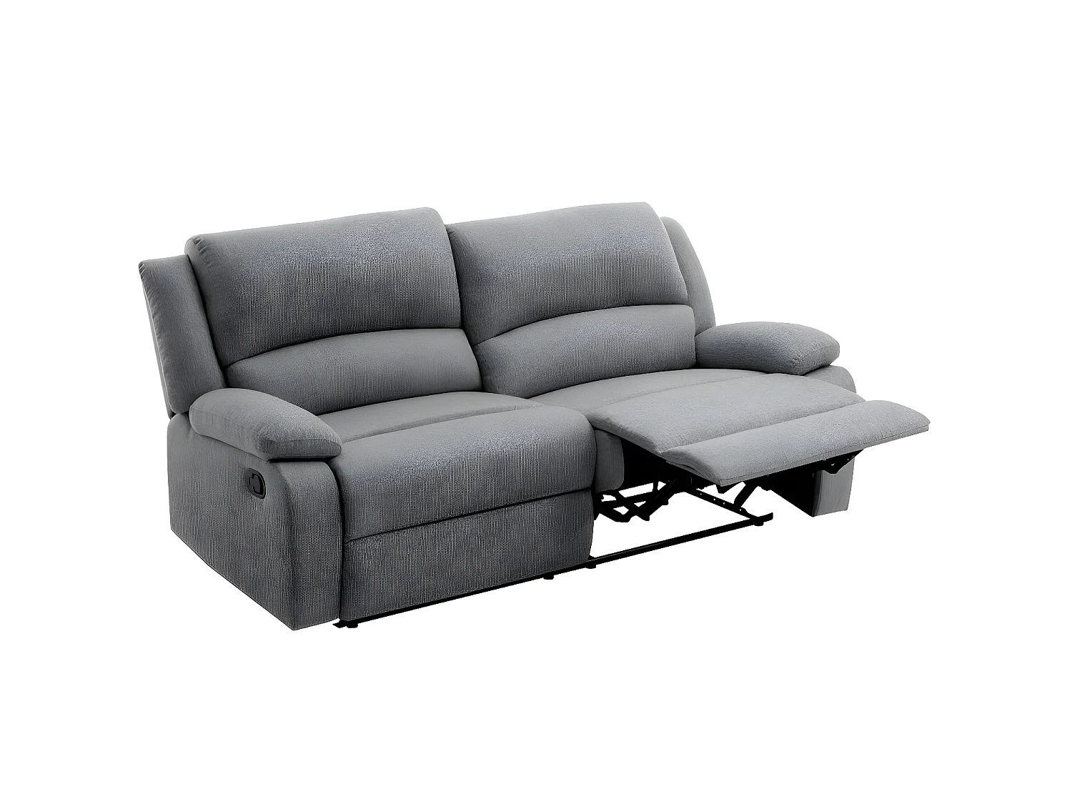 Canapé relax manuel 3 places avec 2 assises XXL Léo en tissu - Gris clair - L193 x P93 x H96cm - Loungitude