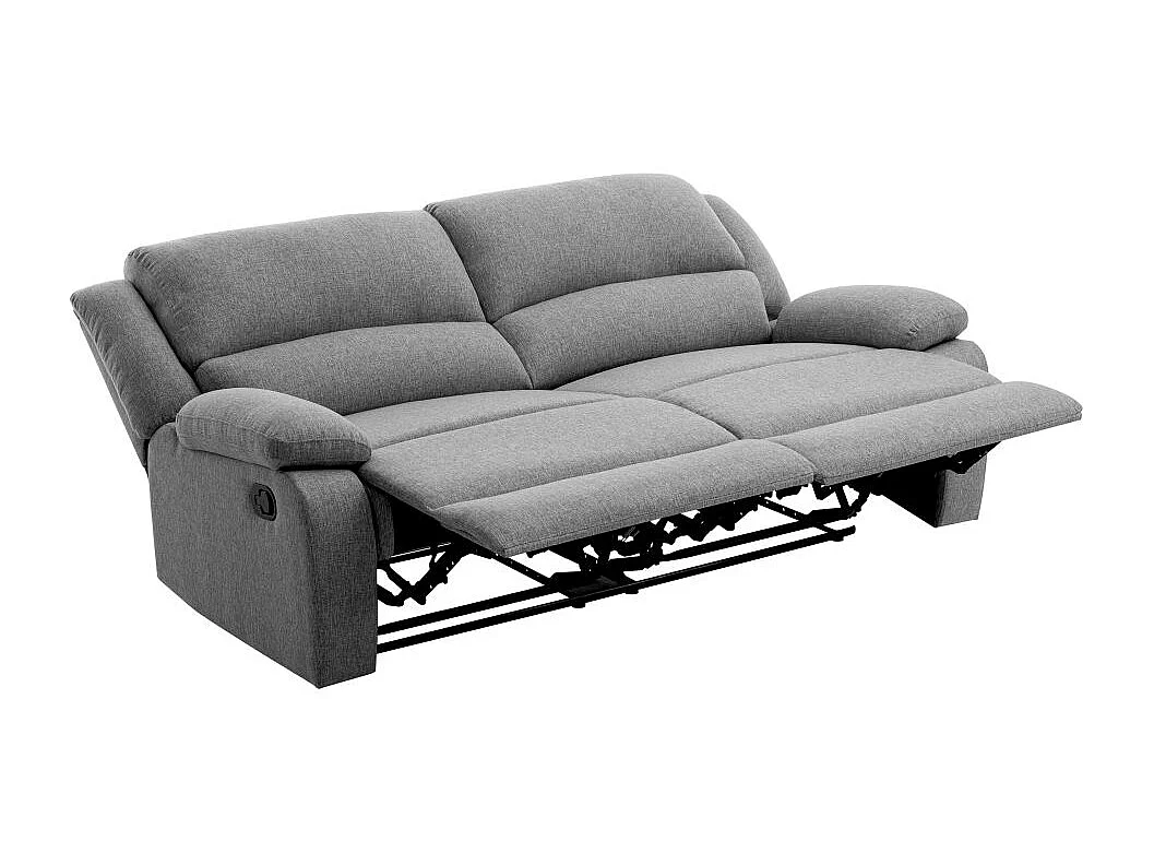 Canapé relax manuel 3 places avec 2 assises XXL Léo en tissu - Gris clair - L193 x P93 x H96cm - Loungitude