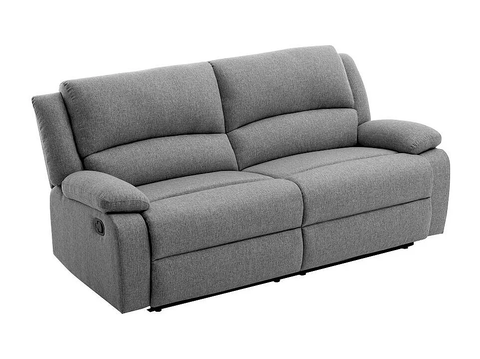 Canapé relax manuel 3 places avec 2 assises XXL Léo en tissu - Gris clair - L193 x P93 x H96cm - Loungitude