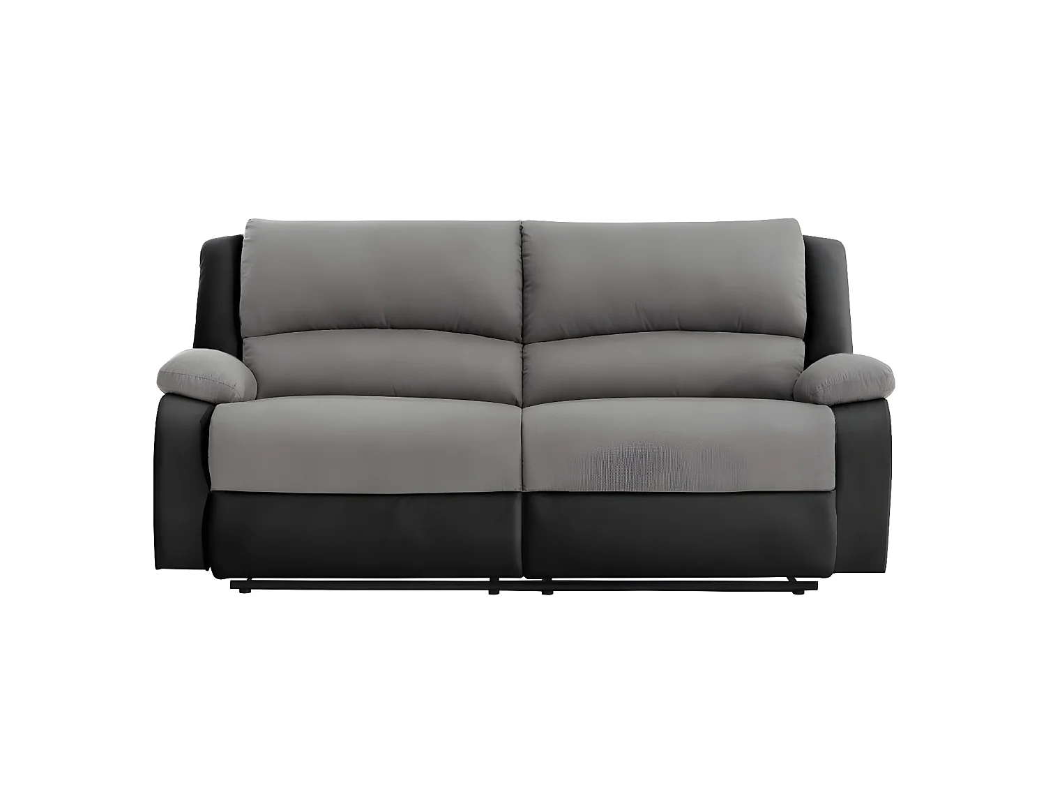 Canapé relax manuel 3 places avec 2 assises XXL Léo en microfibre et simili - Noir/Gris - L193 x P93 x H96cm - Loungitude
