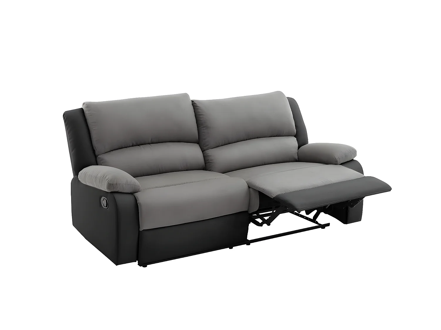 Canapé relax manuel 3 places avec 2 assises XXL Léo en microfibre et simili - Noir/Gris - L193 x P93 x H96cm - Loungitude
