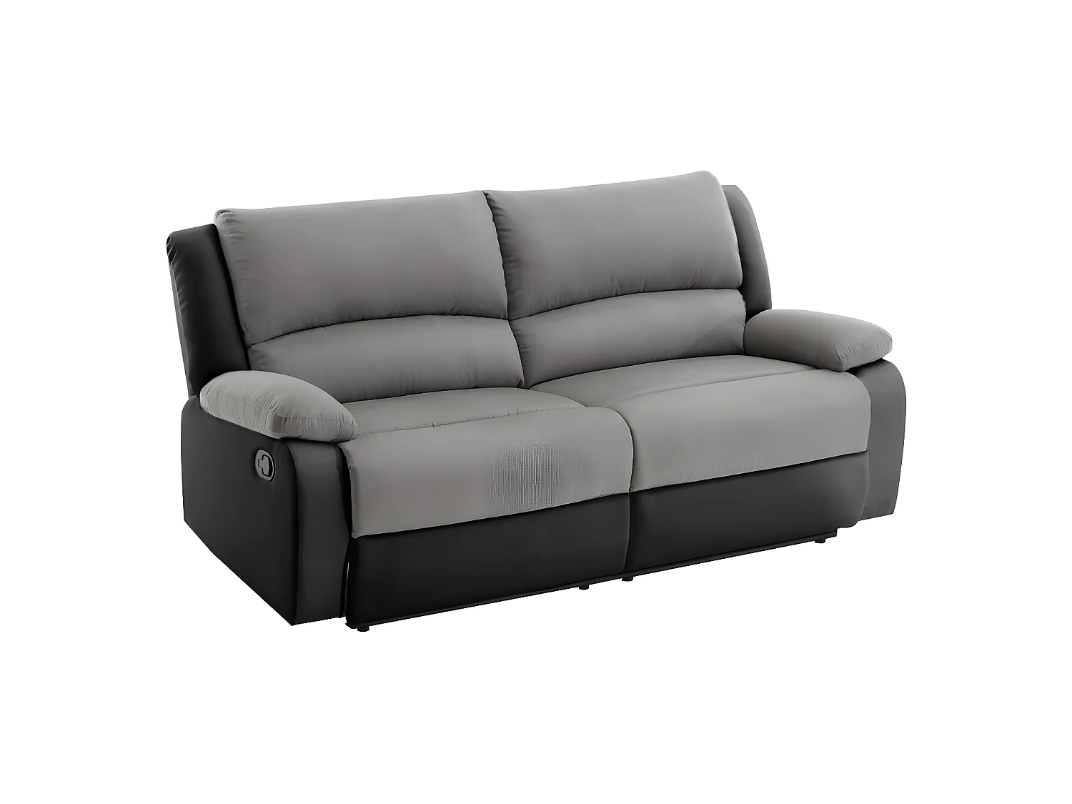 Canapé relax manuel 3 places avec 2 assises XXL Léo en microfibre et simili - Noir/Gris - L193 x P93 x H96cm - Loungitude