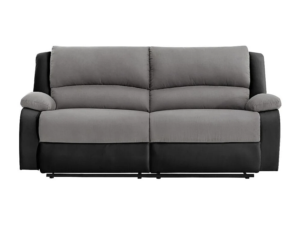 Canapé relax manuel 3 places avec 2 assises XXL Léo en microfibre et simili - Noir/Gris - L193 x P93 x H96cm - Loungitude
