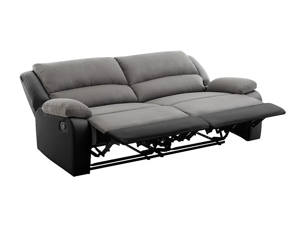 Canapé relax manuel 3 places avec 2 assises XXL Léo en microfibre et simili - Noir/Gris - L193 x P93 x H96cm - Loungitude