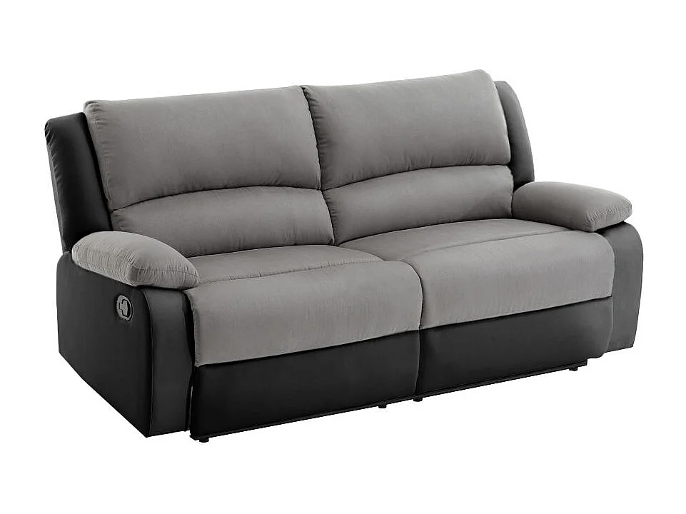 Canapé relax manuel 3 places avec 2 assises XXL Léo en microfibre et simili - Noir/Gris - L193 x P93 x H96cm - Loungitude