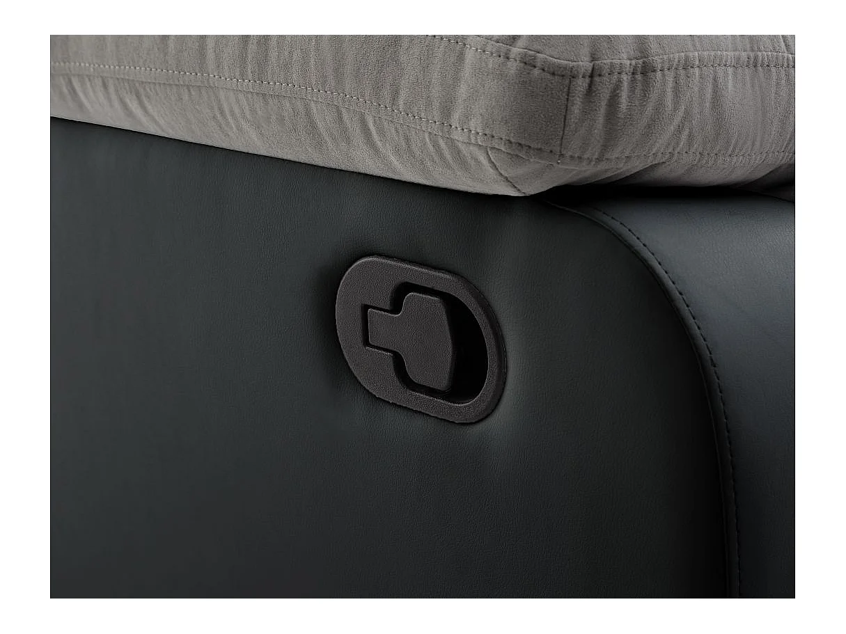 Canapé relax manuel 3 places avec 2 assises XXL Léo en microfibre et simili - Noir/Gris - L193 x P93 x H96cm - Loungitude