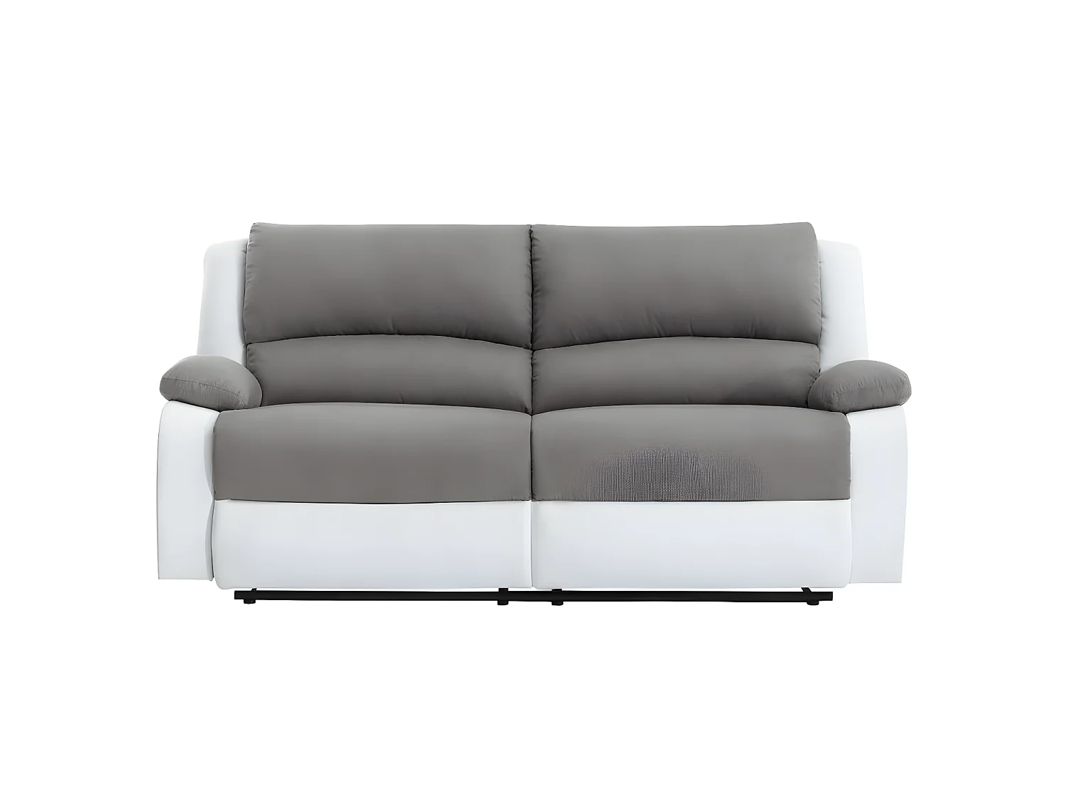 Canapé relax manuel 3 places avec 2 assises XXL Léo en microfibre et simili - Blanc/Gris - L193 x P93 x H96cm - Loungitude