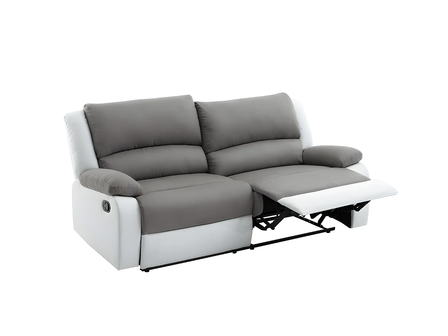 Canapé relax manuel 3 places avec 2 assises XXL Léo en microfibre et simili - Blanc/Gris - L193 x P93 x H96cm - Loungitude