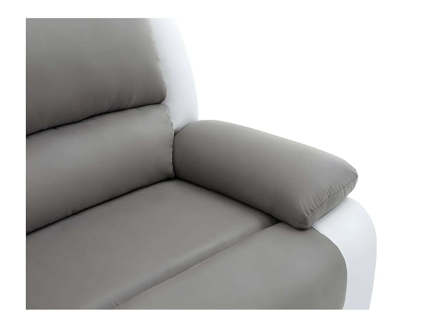 Canapé relax manuel 3 places avec 2 assises XXL Léo en microfibre et simili - Blanc/Gris - L193 x P93 x H96cm - Loungitude