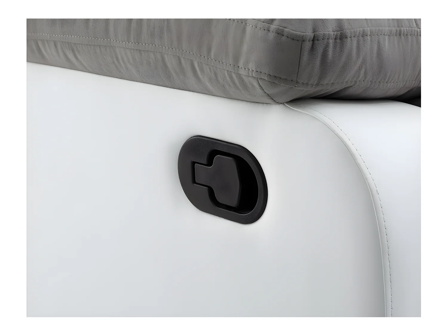 Canapé relax manuel 3 places avec 2 assises XXL Léo en microfibre et simili - Blanc/Gris - L193 x P93 x H96cm - Loungitude