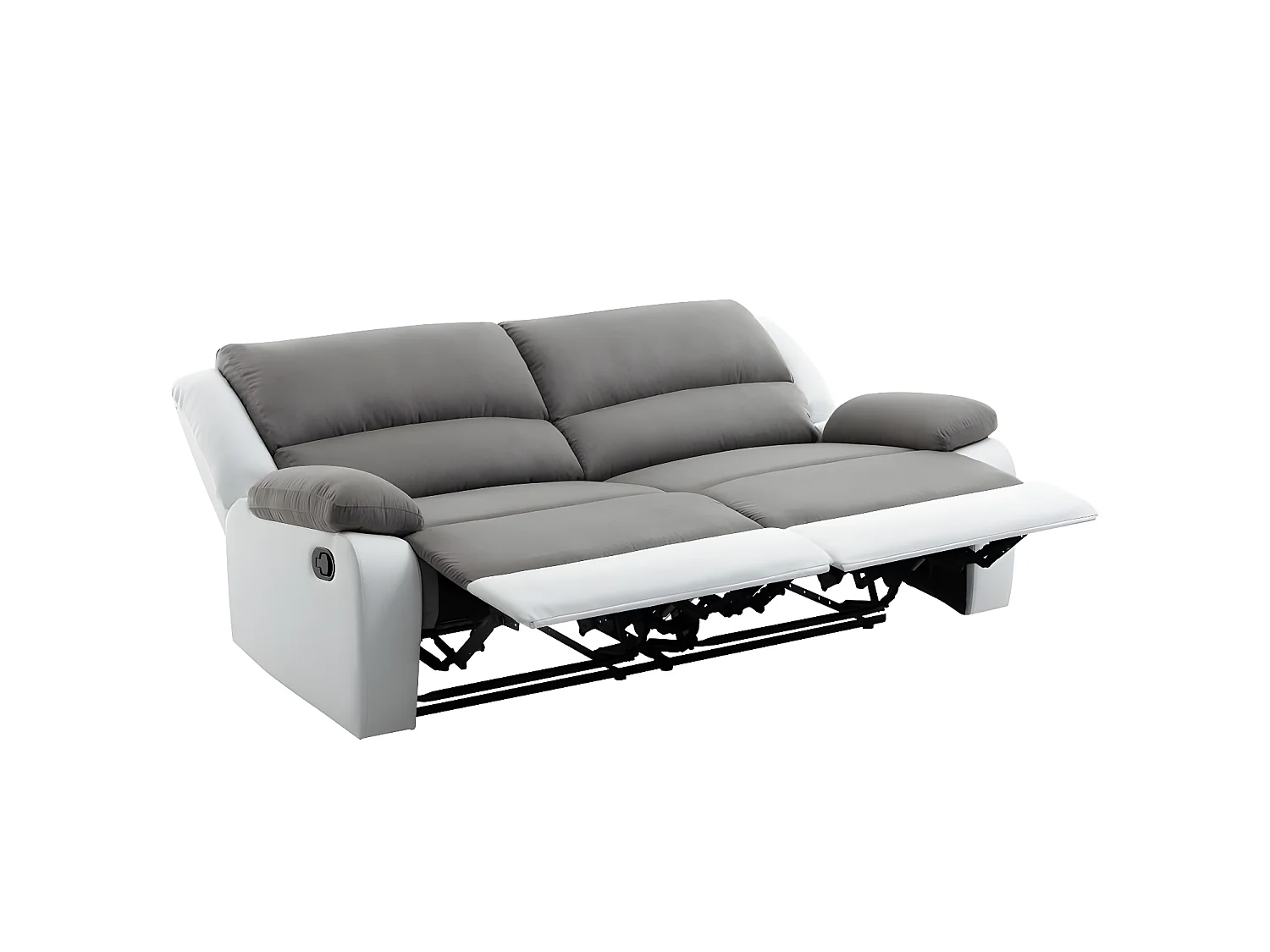 Canapé relax manuel 3 places avec 2 assises XXL Léo en microfibre et simili - Blanc/Gris - L193 x P93 x H96cm - Loungitude