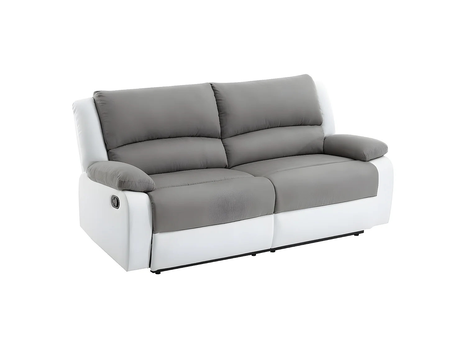 Canapé relax manuel 3 places avec 2 assises XXL Léo en microfibre et simili - Blanc/Gris - L193 x P93 x H96cm - Loungitude