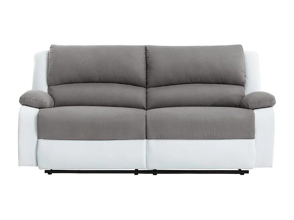 Canapé relax manuel 3 places avec 2 assises XXL Léo en microfibre et simili - Blanc/Gris - L193 x P93 x H96cm - Loungitude
