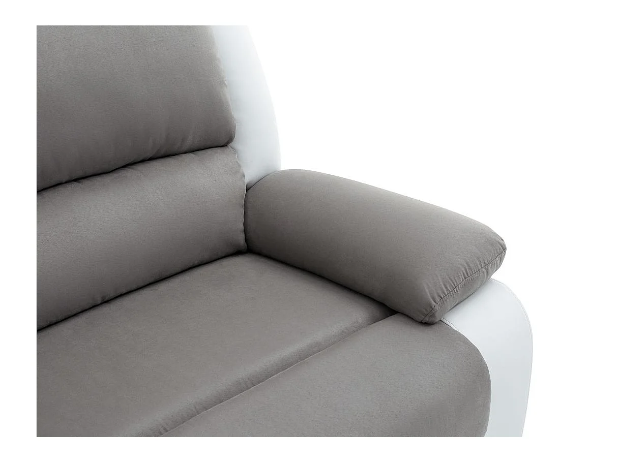 Canapé relax manuel 3 places avec 2 assises XXL Léo en microfibre et simili - Blanc/Gris - L193 x P93 x H96cm - Loungitude