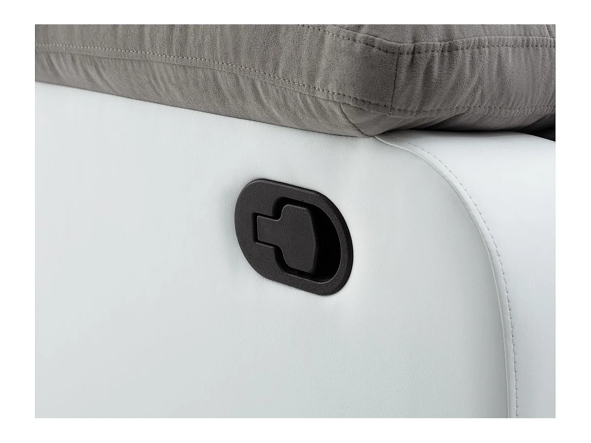 Canapé relax manuel 3 places avec 2 assises XXL Léo en microfibre et simili - Blanc/Gris - L193 x P93 x H96cm - Loungitude