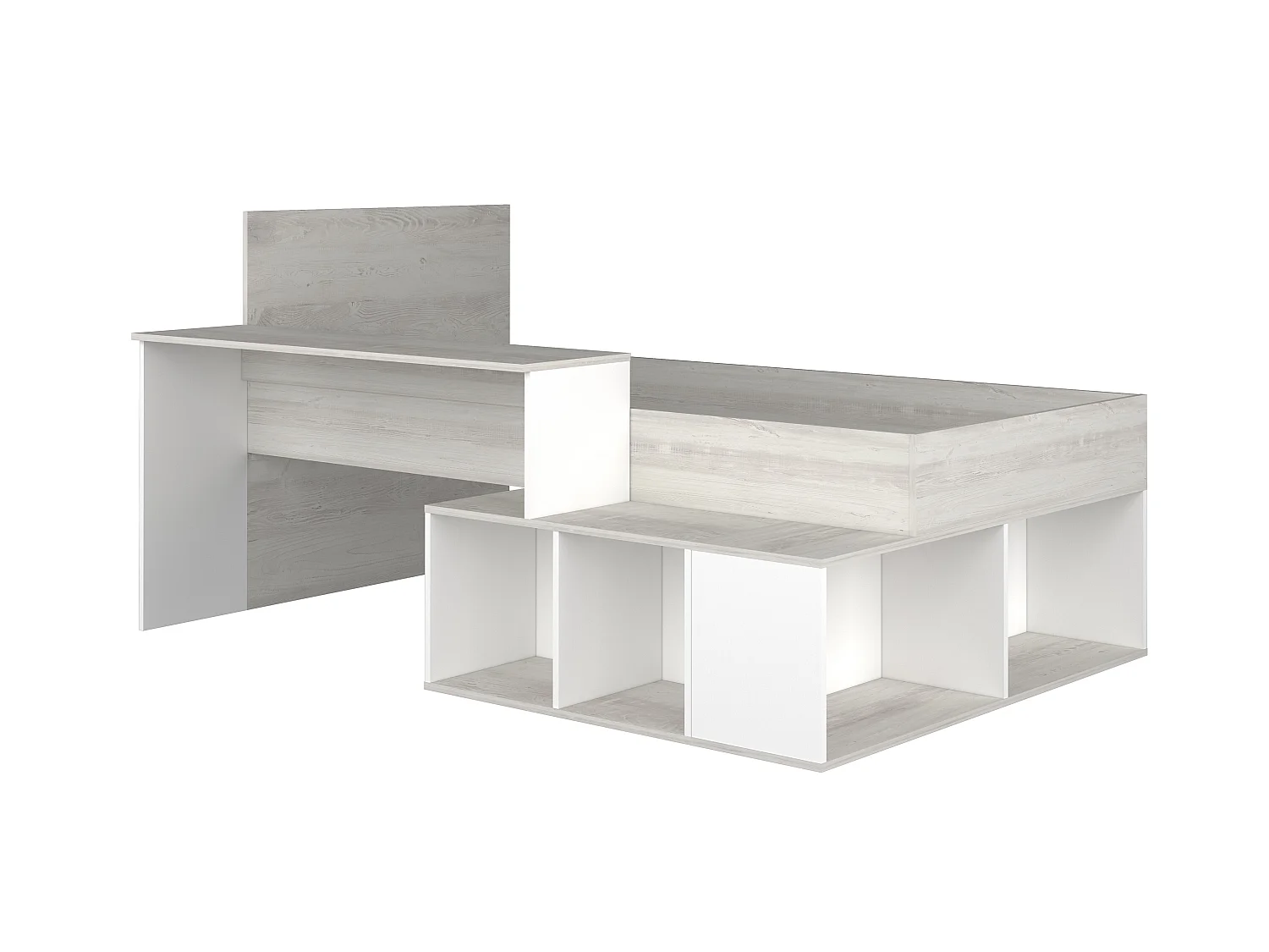 Combinatiebed 90 x 200 cm met opbergruimte en bureau - Kleur: naturel en wit + lattenbodem - RIGALI