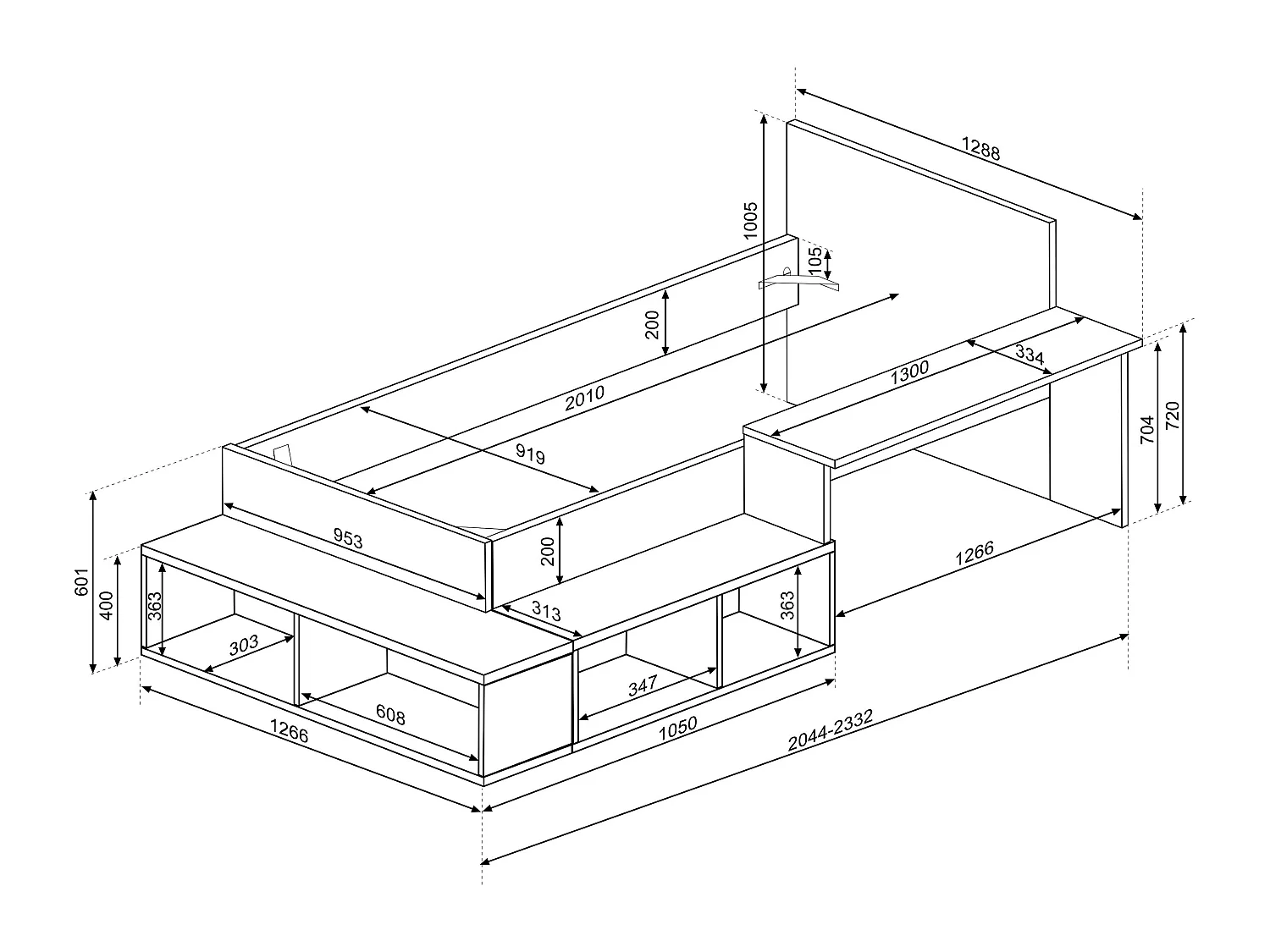 Letto combinato con vani portaoggetti e Scrivania 90 x 200 cm Naturale e Rosa + Reti a doghe - RIGALI