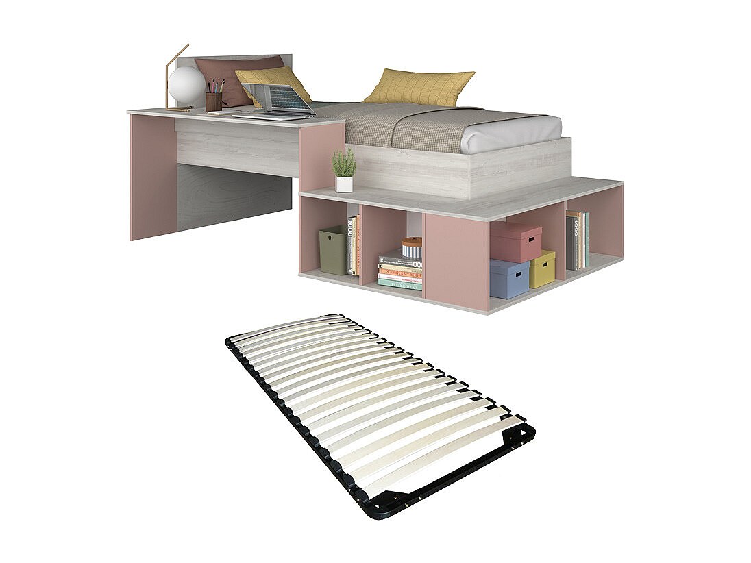 Kombi-Bett 90 x 200 cm mit Stauraum & Schreibtisch + Lattenrost - Holzfarbe günstig online kaufen