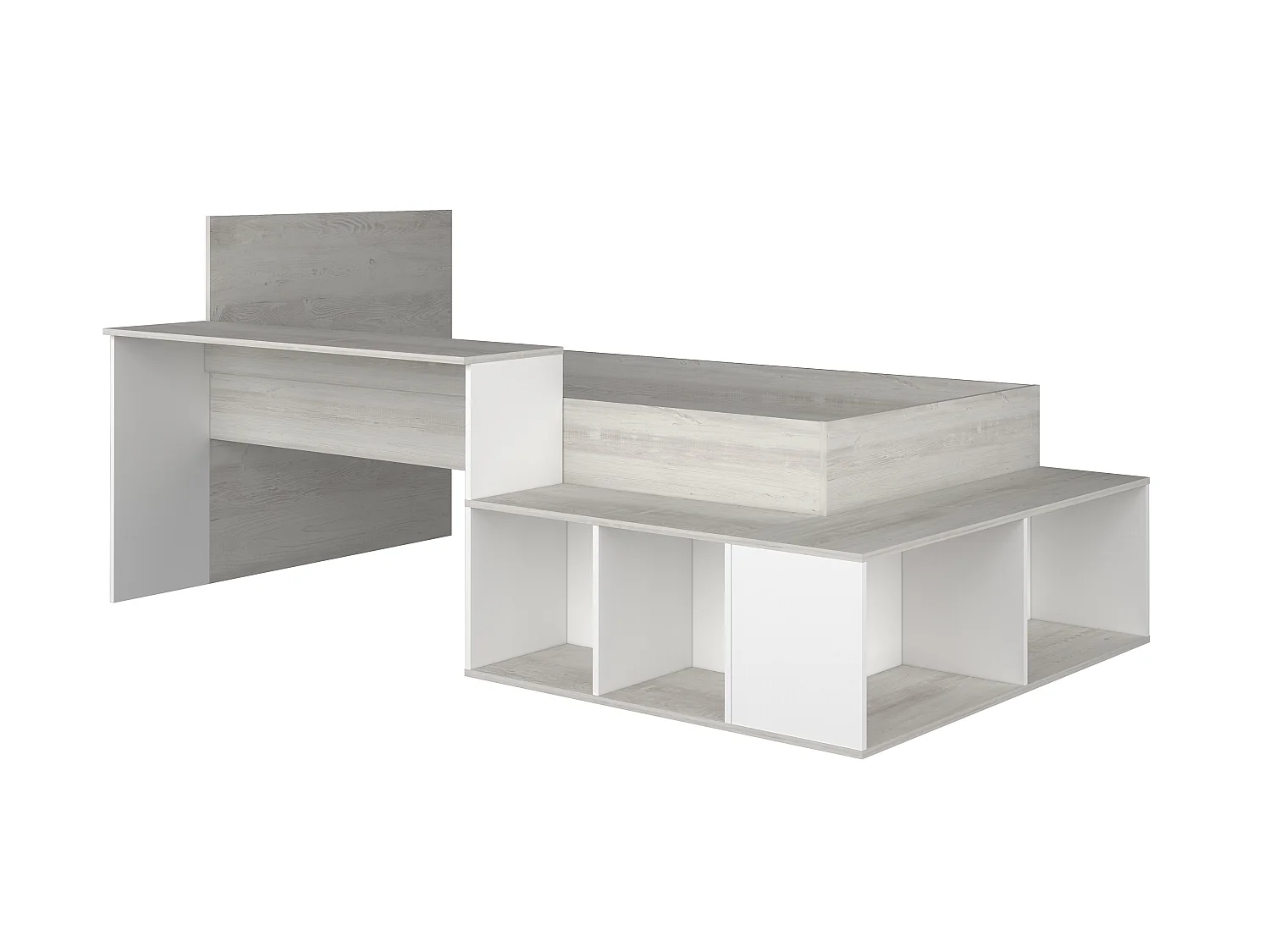 Cama compacta 90 x 200 cm con almacenamiento y escritorio - Color: Natural y blanco + Colchón + Somier - RIGALI