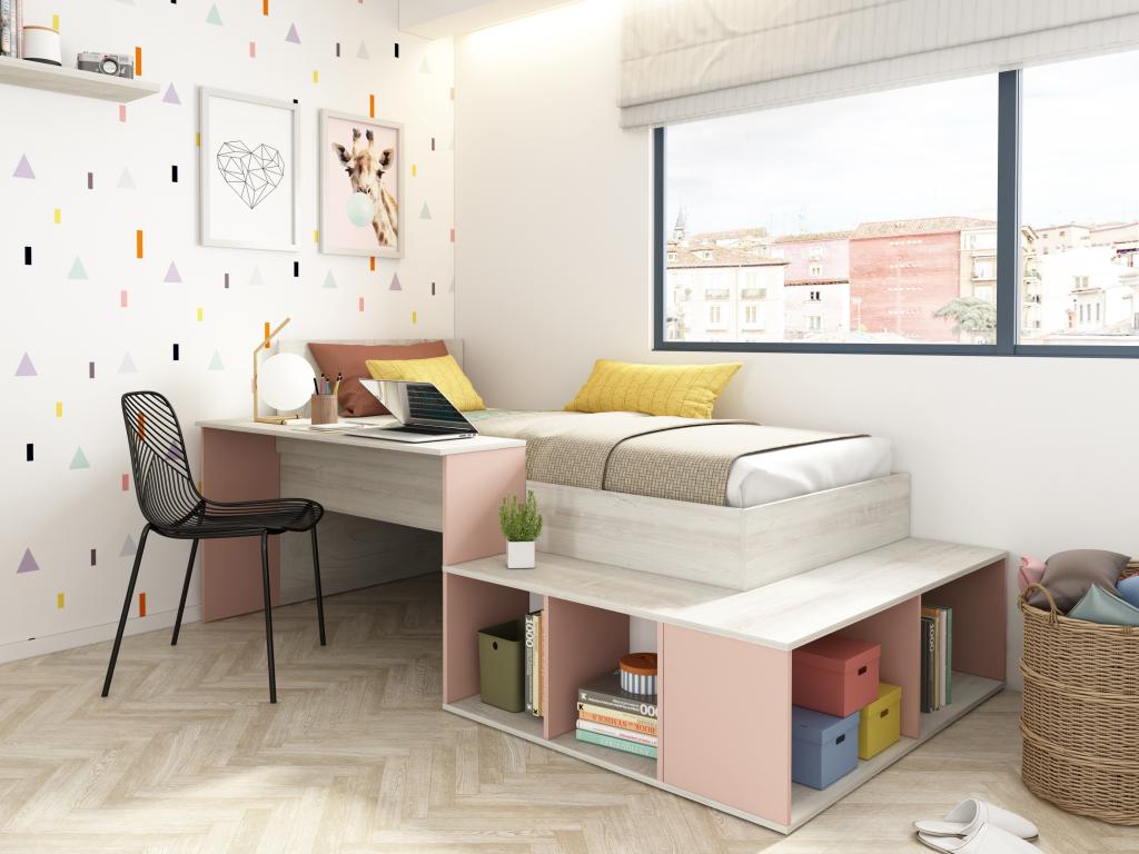 Kombi-Bett 90 x 200 cm mit Stauraum & Schreibtisch + Lattenrost + Matratze günstig online kaufen