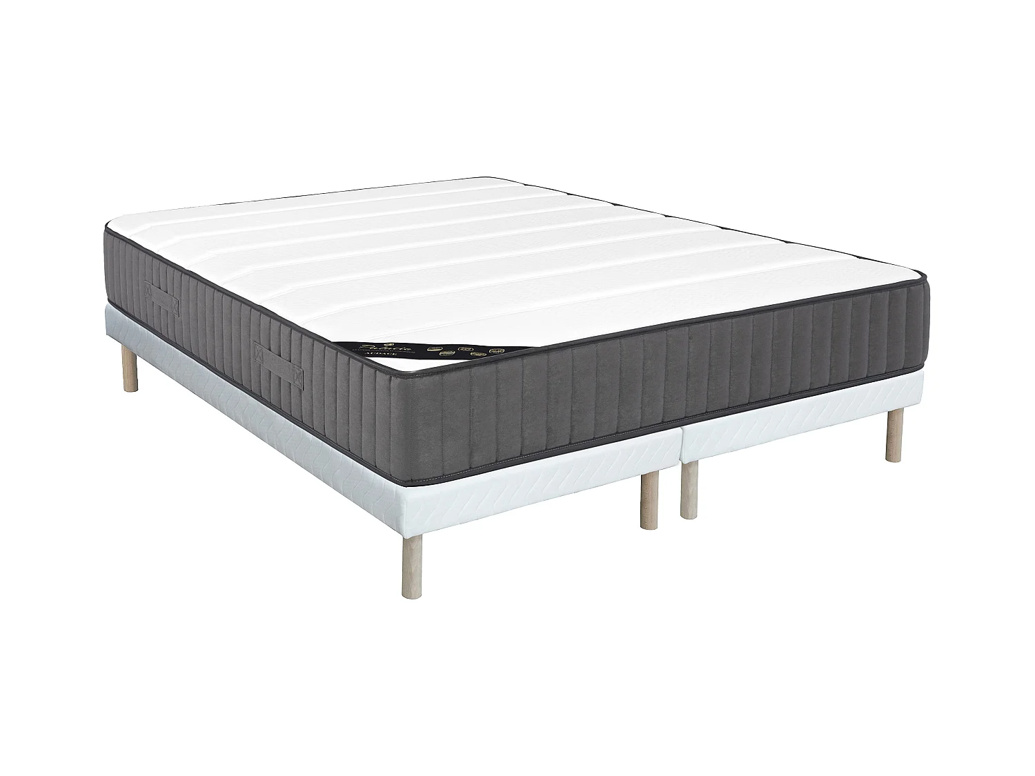Ensemble 180 x 200 cm sommier + matelas hybride ressorts ensachés 7 zones et mousse haute résilience ép.26cm - AUDACE de PALACIO