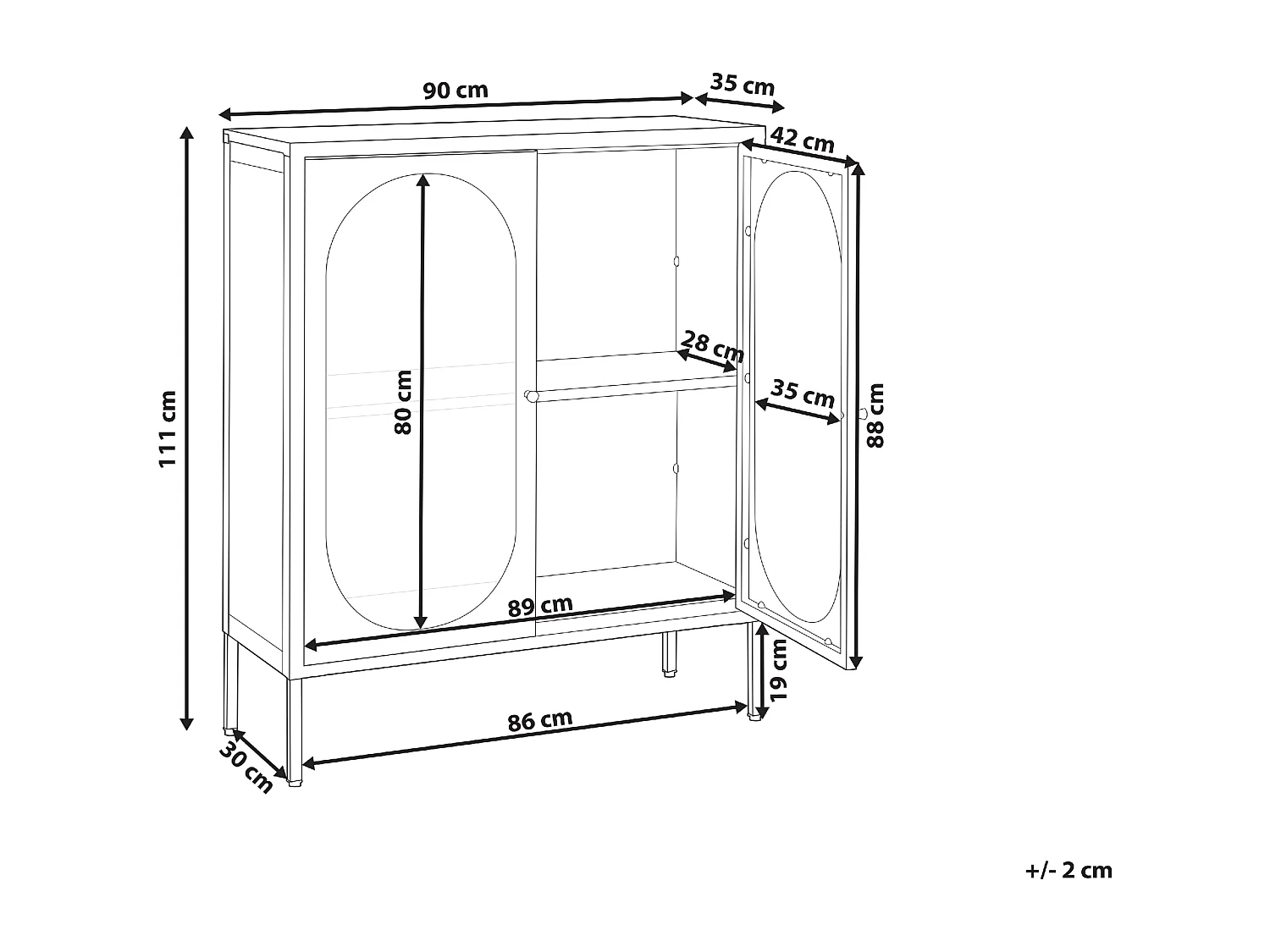 Buffet avec vitrine en verre SARRE Métal 90 cm Blanc