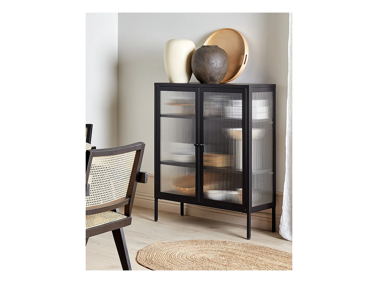 Buffet avec vitrine en verre LERRYN Métal 90 cm Noir