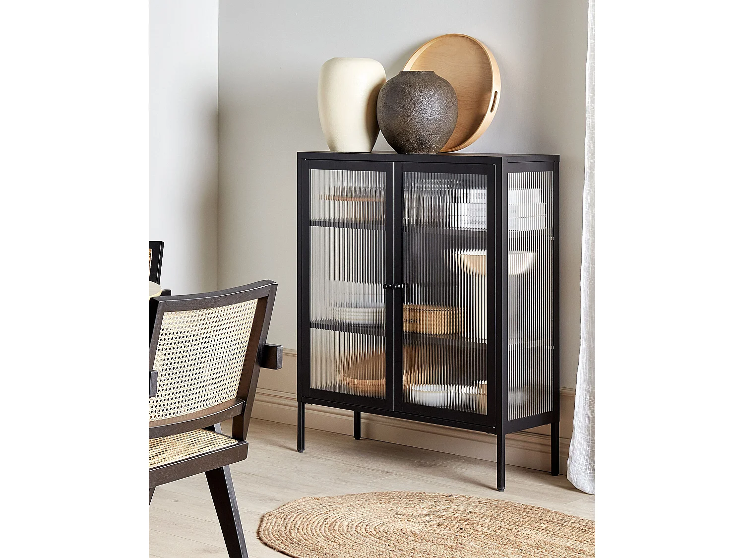 Buffet avec vitrine en verre LERRYN Métal 90 cm Noir