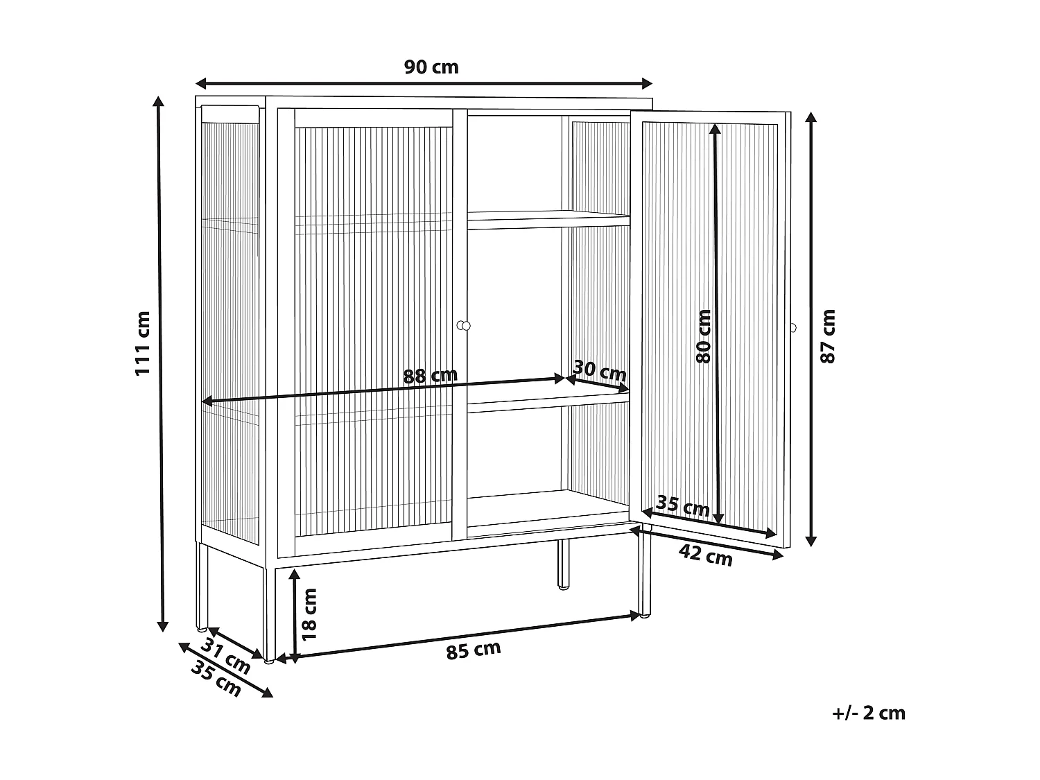 Buffet avec vitrine en verre LERRYN Métal 90 cm Noir