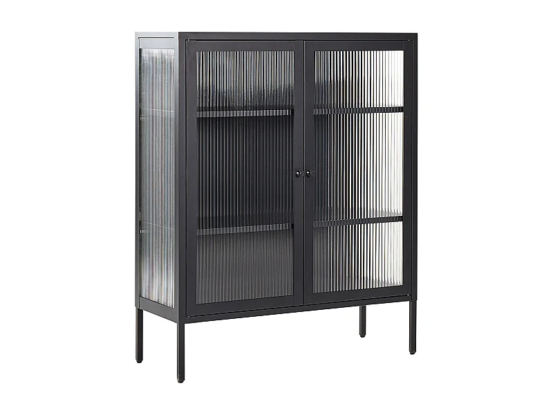 Modernes industrielles Stahl Schrank Sideboard 2 Glastüren Schwarz Lerryn