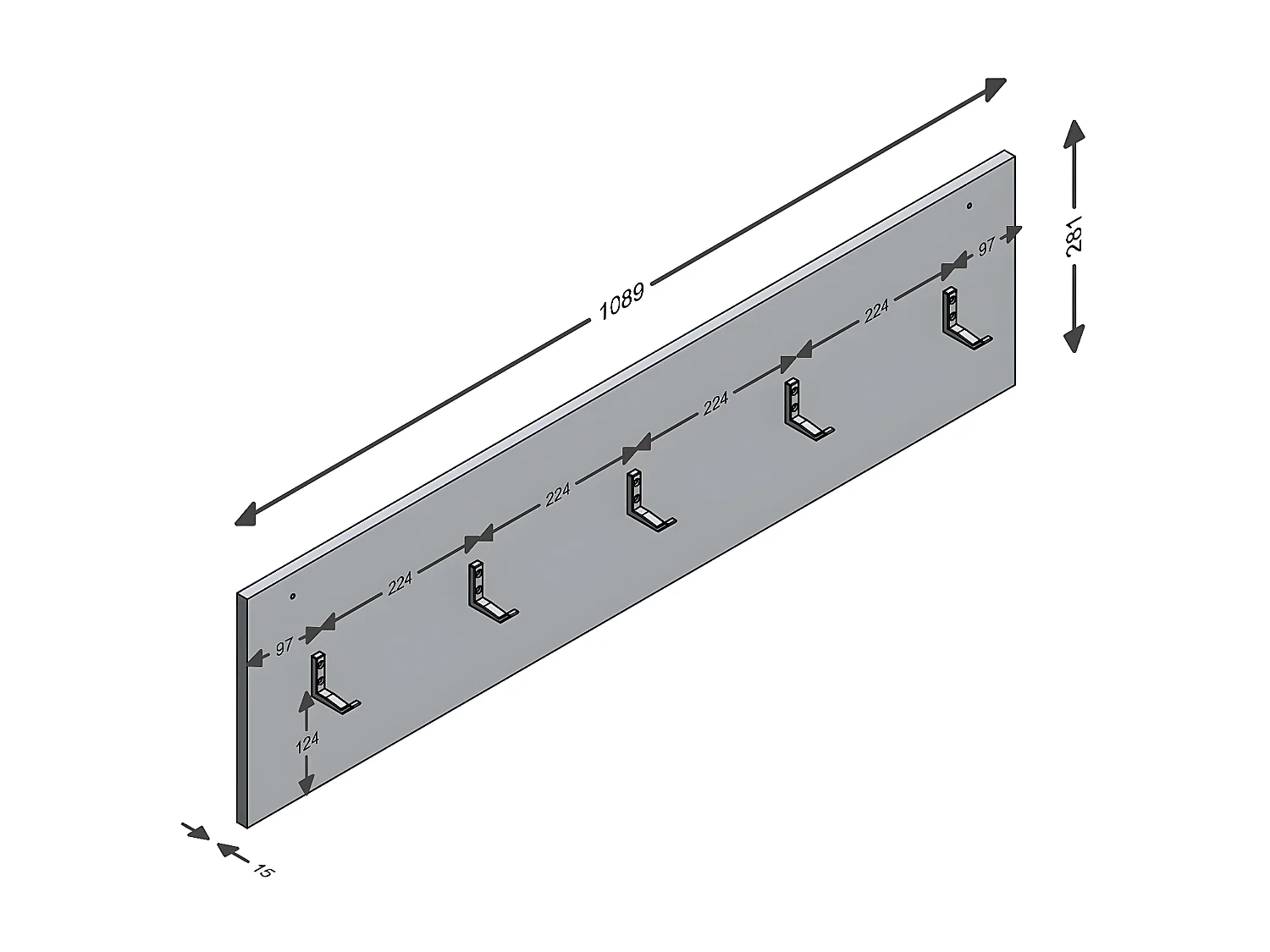 Kapstok met 5 haken Belm 8 - L109 cm